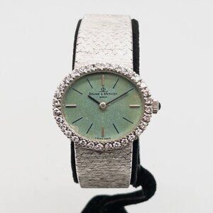 Green Face 1ct Natural Diamond 18k White Gold BAUME MERCIER Ladies Watch